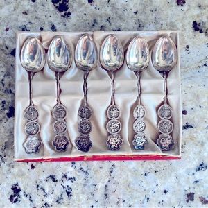 Antique Sterling Silver Chinese Demitasse Spoons, Set of 6